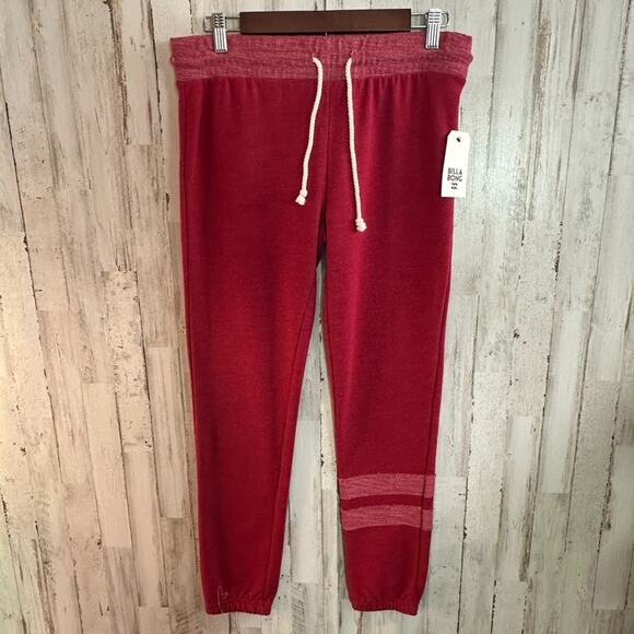 NWT Billabong Fleece Lined Jogger Pants Small Burgundy Drawstring Coastal Preppy - Picture 1 of 9